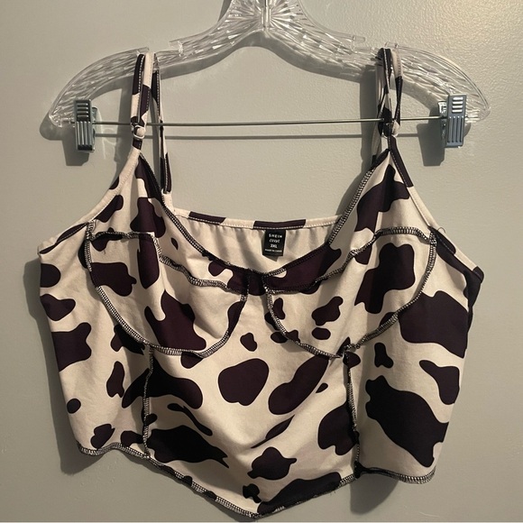 Cow Print Women’s Cami Crop Top Size 3XL Contrast Stitch Corset Soft Approx XL - Picture 1 of 16